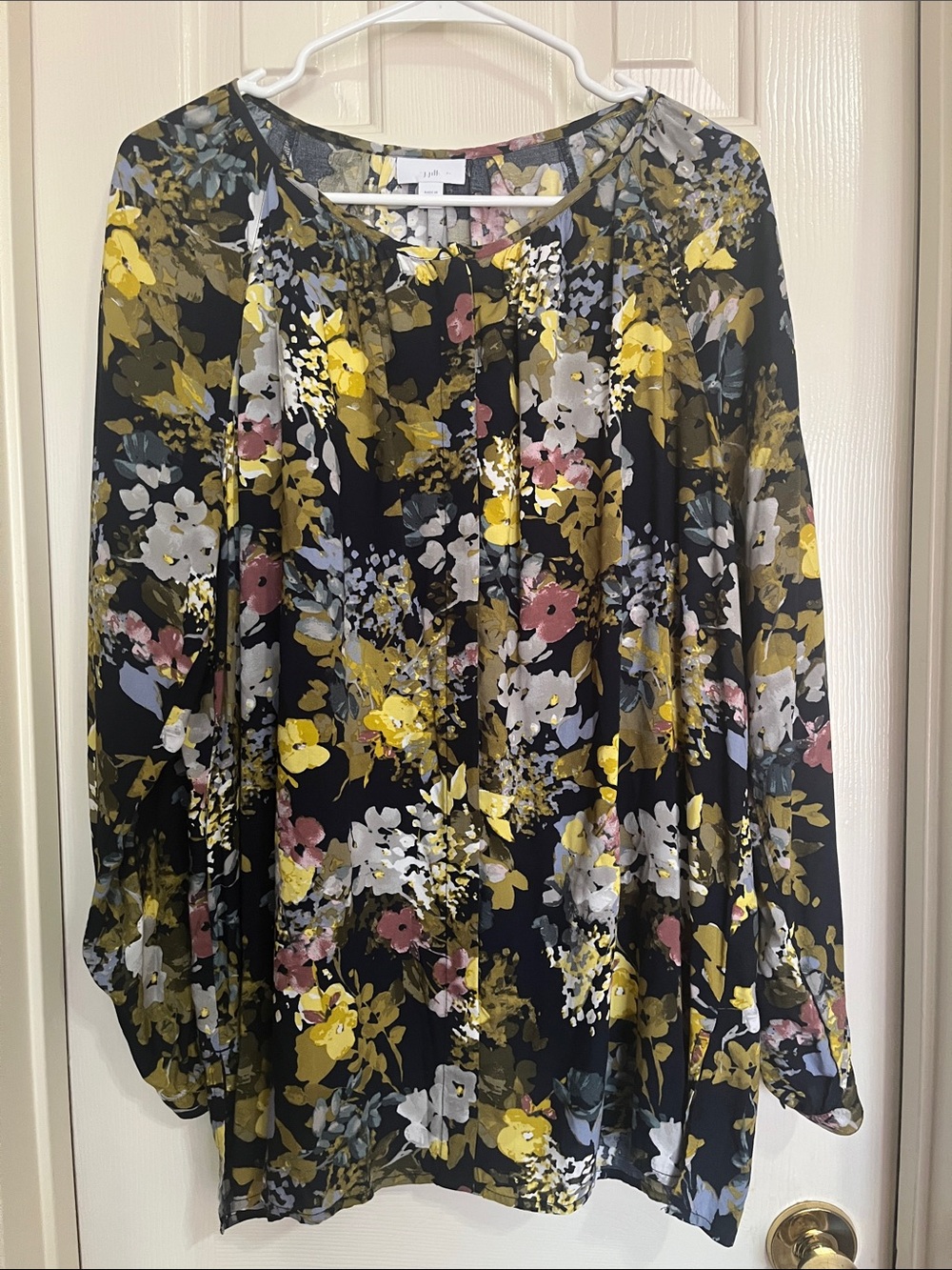 J. Jill Women's Floral Long-Sleeve Blouse - Yellow & Black Large